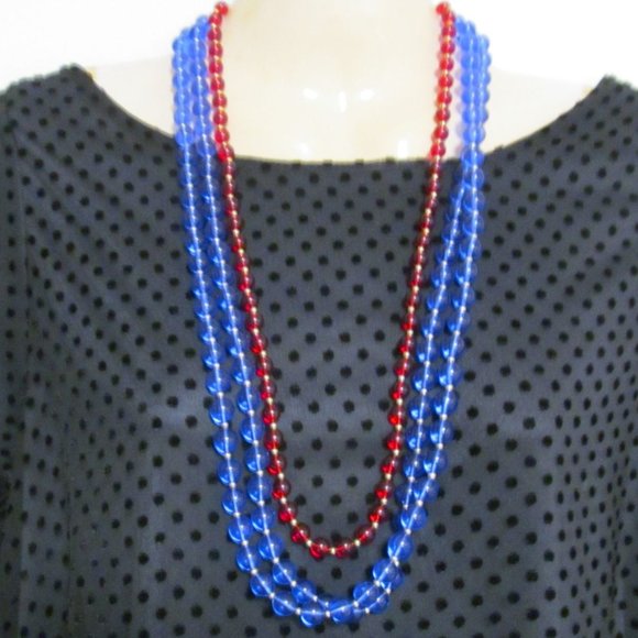 Vintage Monet Red and Blue Plastic Bead Necklaces Set of 3 - Picture 4 of 11